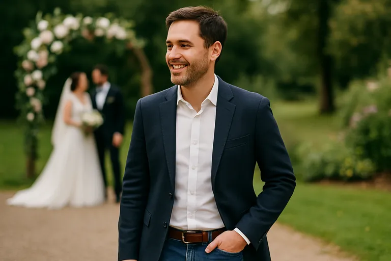 Mag een colbert met spijkerbroek op een bruiloft?