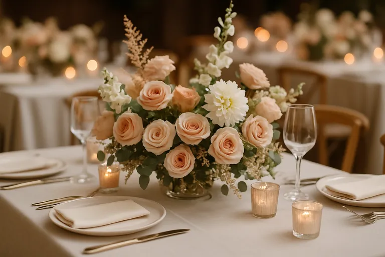 Bloemen op de bruiloftstafel