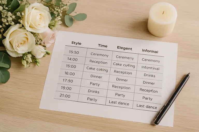 Dagindeling bruiloft voorbeeld voor verschillende stijlen